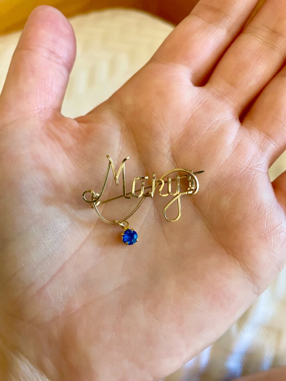 Vintage Mary Brooch with Blue Rhinestone